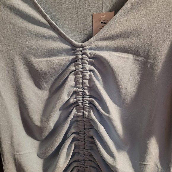 BNWT Suzy Sheir Baby Blue Drawstring Flutter Sleeve Top M - Picture 4 of 6